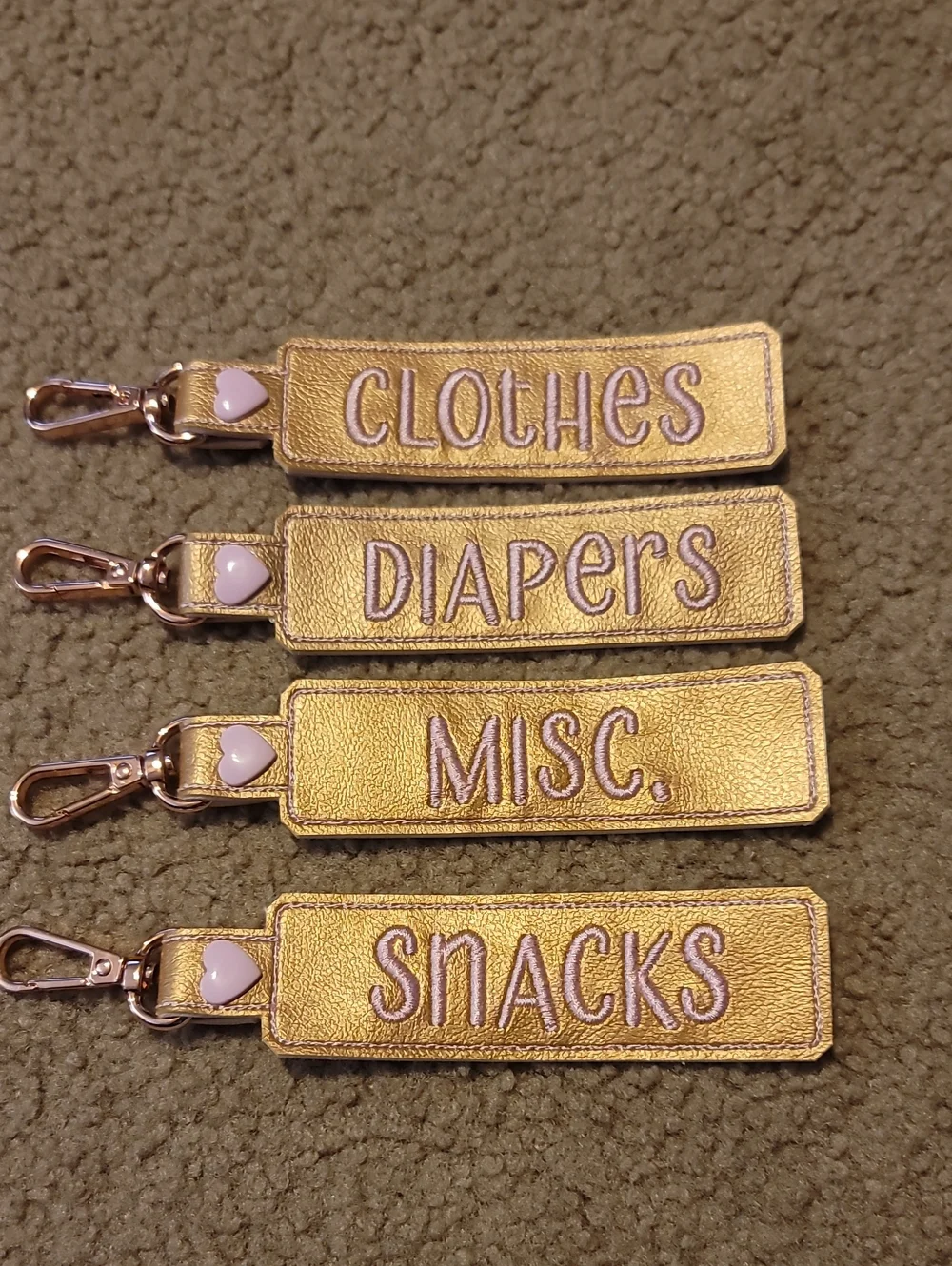 Gold 'Clothes/Diapers/Misc/Snacks' Bag Tags - Kids Accessories